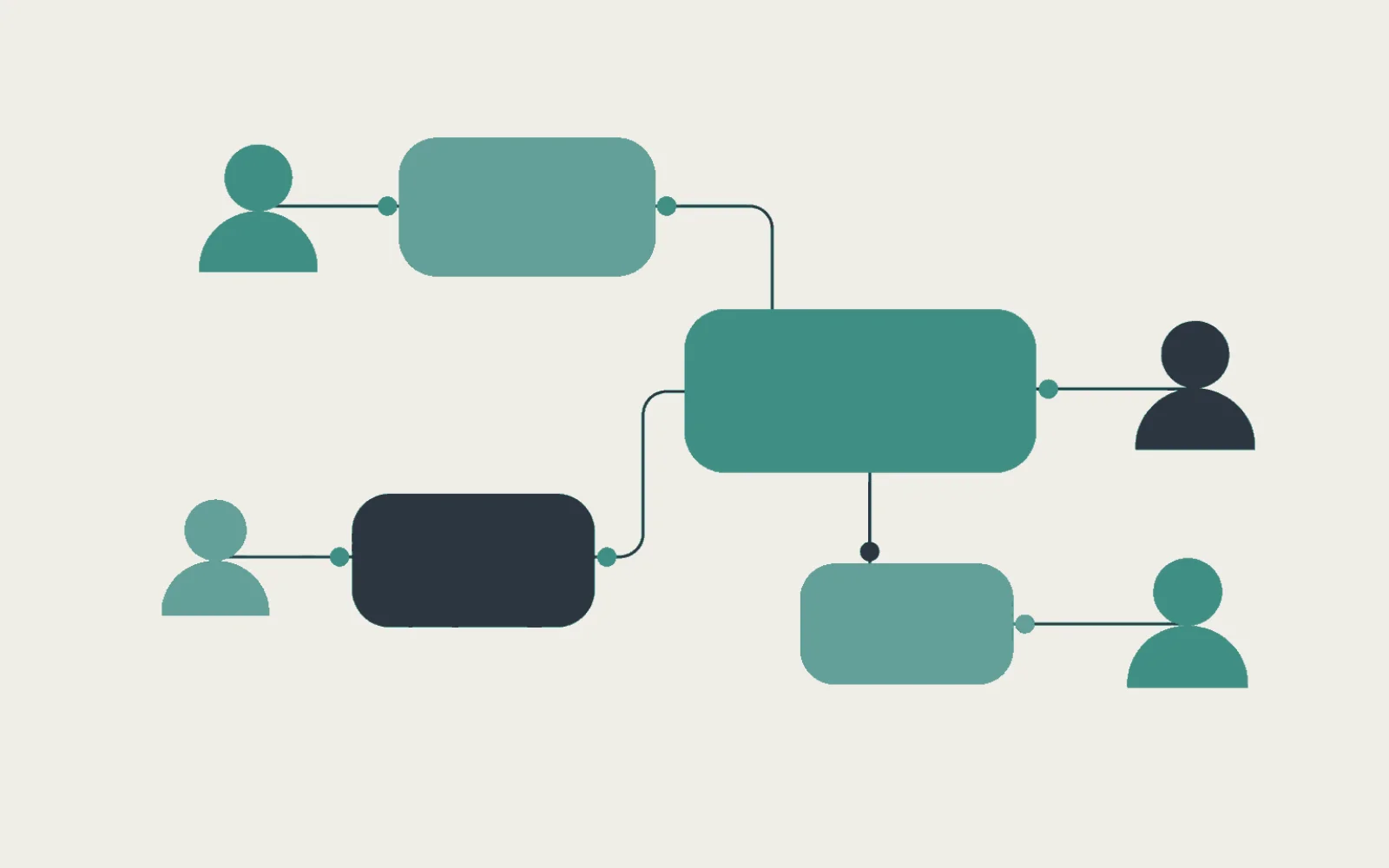 Illustration of message shapes connected into a small team network.